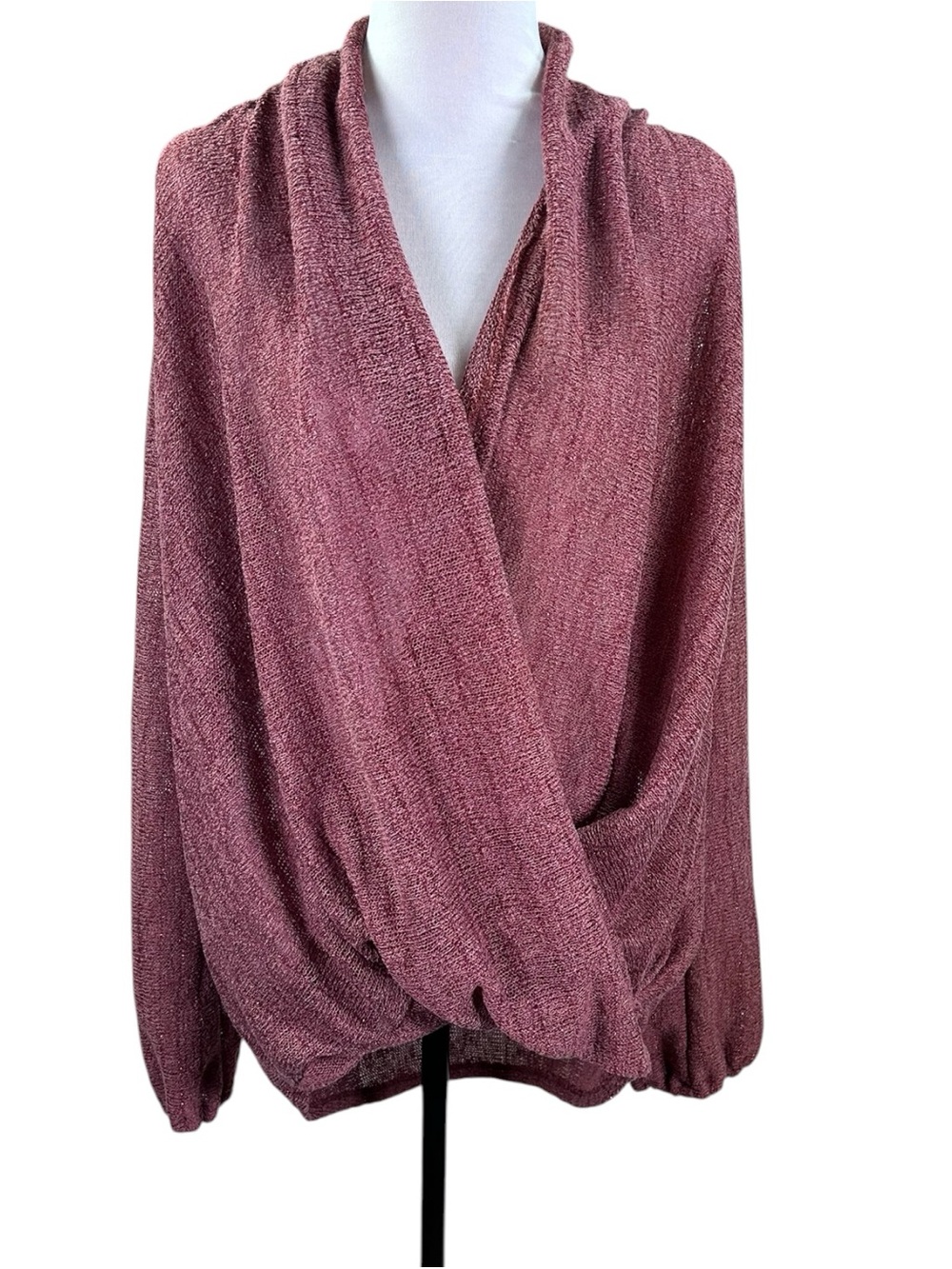 Ces Femme Draped Cowl Sweater Women’s L Mauve Metallic Lurex Surplice Glam